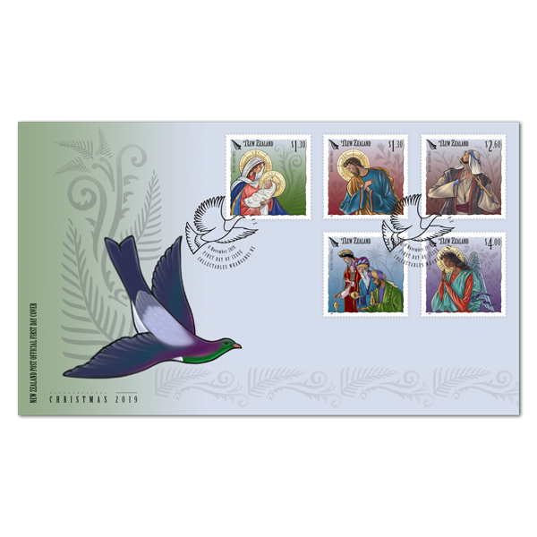 Christmas 2019 first day cover with five gummed stamps affixed