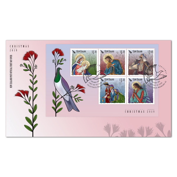 Christmas 2019 first day cover with gummed miniature sheet affixed