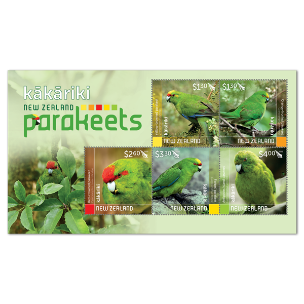 Kakariki - New Zealand Parakeets gummed miniature sheet | NZ Post Collectables