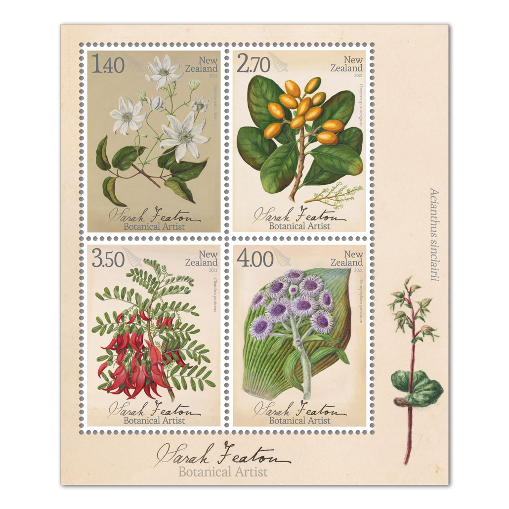 2021 Sarah Featon - Botanical Artist Mint Miniature Sheet | NZ Post Collectables