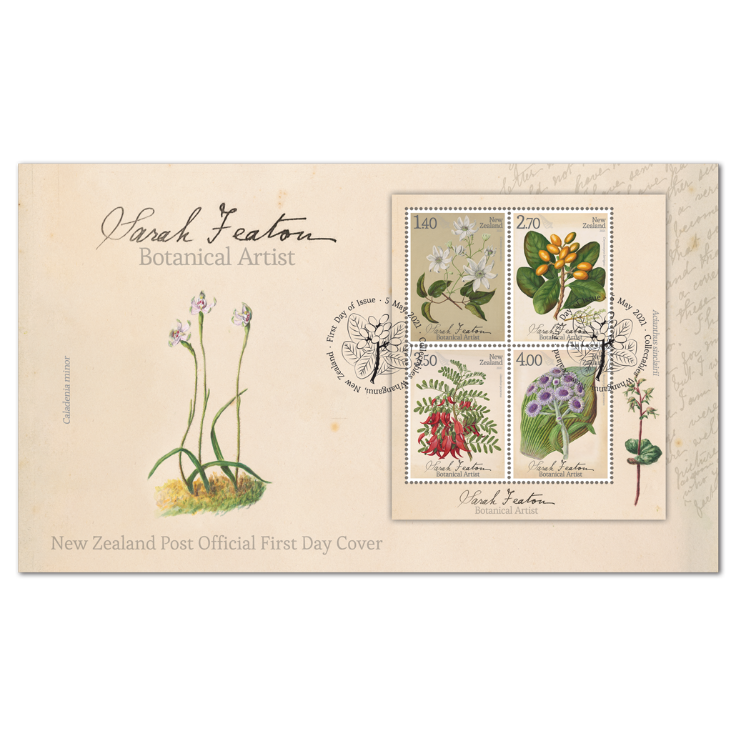 Sara Featon - Botanical Artist miniature sheet first day cover | NZ Post Collectables