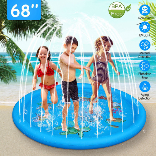 Sprinkler & Splash Pad For Kids 68IN Inflatable Blow Up Pool Sprinkle Play Mat Summer Outdoor Water Toys