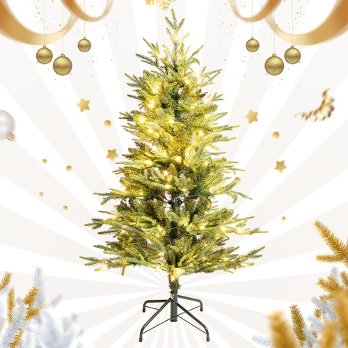 4.5FT Pre-lit Artificial Christmas Tree with 100 UL Clear Lights;  Realistic Tree Full Lifelike Shape Lush Branches;  Includes Pre-Strung White Lights & Stand