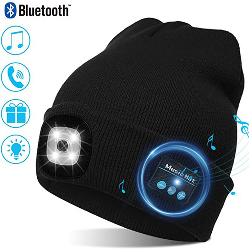 Unisex Bluetooth Beanie Hat with Light;  Built-in Speaker Mic;  Headlamp Cap with Headphones;  Tech Gift for Men Women