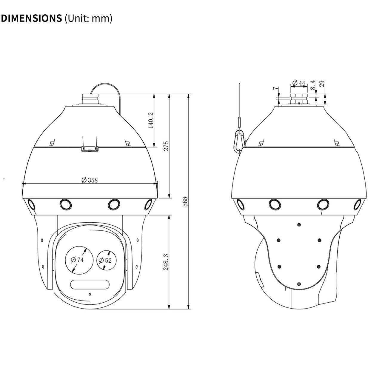 Tiandy TC-H389M-Spec-44XLWPA 8MP Panoramic 44x AEW PTZ IP Camera