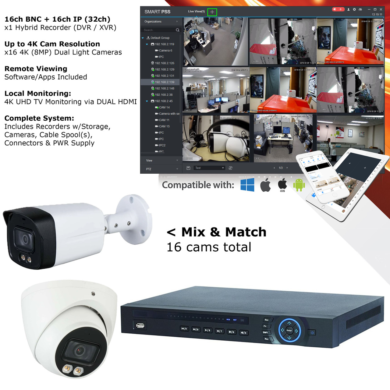 OEM D 16ch+ Sixteen 4K Dual Light CCTV AI Camera System ODX16-OD16FC