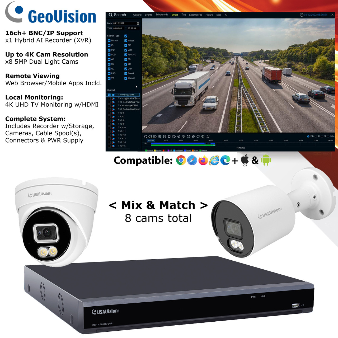 Geovision 16ch 5MP IR Warm Light CCTV AI Camera System UA