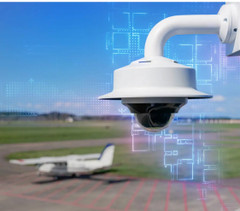 Bosch IQsight FLEXIDOME 8100i 2MP HDR X PTRZ IR Dome IP Security Camera airport scene with optional mounting accessories