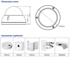 Dahua OEM HDBW2220E HD CVI IR Vandal Dome Dimensions and Accessories
