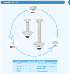 Vivotek FD8167A Dome IP Camera Optional Pendant Mounts