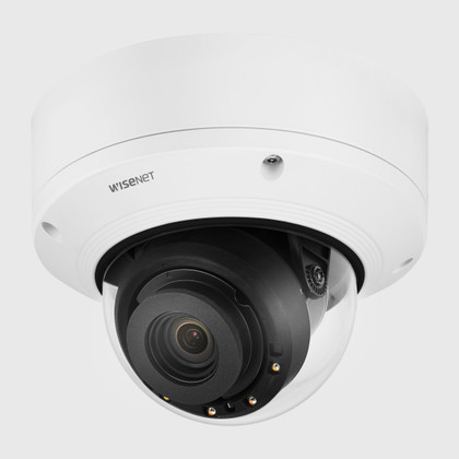 Hanwha PNV-A9081RLP 4K Low-Mid Speed LPR IR Vandal Dome IP Camera side front