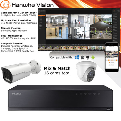 Hanwha 8x 4MP IR Cams 16ch CCTV Security Camera System