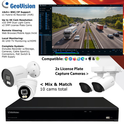 Geovision Complete HD CCTV AI Security Camera System w/Dual Light HD CCTV 5MP Cameras + License Plate Capture IP Cameras Geovision Complete HD CCTV AI Security Camera System w/Dual Light HD CCTV 5MP Cameras + License Plate Capture IP Cameras