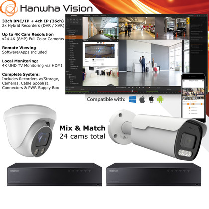 hc様 Hanwha 16x 4K Color & 2x Plate & PTZ Cameras 32ch CCTV System