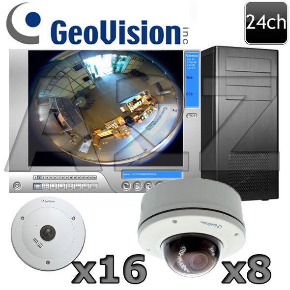 Geovision 24 channel Fisheye/Dome IP Security Camera System GV12