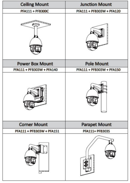 A2Z PDN6AU245HLI Laser PTZ Mounting Accessories Example Drawings