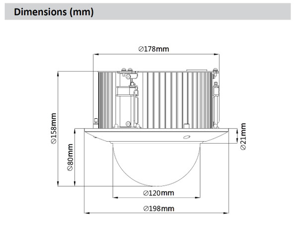 A2Z PDN42T212HC Mini Vandal PTZ Dome dimensions
