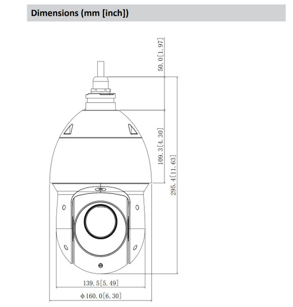 A2Z PDN49I425XR 4MP IR PTZ Camera Pendant DImensions
