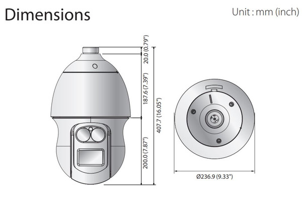 Hanwha (FKA Samsung) XNP-6320RH PTZ dimensions