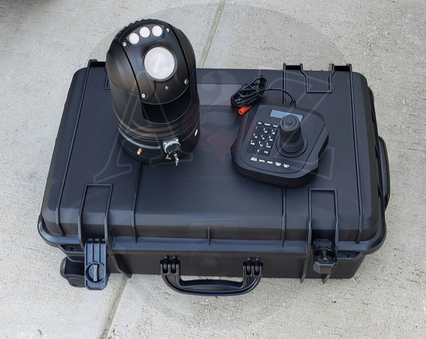 A2Z QPTZ9 Quick Magnet Mount Mobile Vehicle WiFi 4G Battery IR HD PTZ IP Camera in Black with optional Network PTZ joystick Controller on Large Carrying Case 