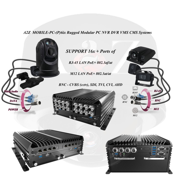 A2Z MOBILE-PC-6ix Rugged PC NVR DVR VMS CMS Pro AV Modular System 
PoE for IP Cameras in M12 or RJ45 and BNC CCTV or HD CCTV Support Options