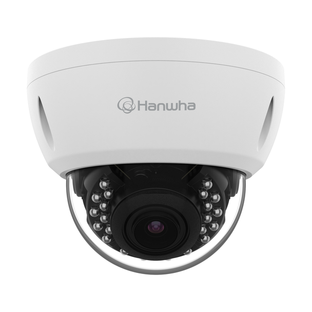 Hanwha (fka Samsung) ACV-8081R 5MP IR Vandal Dome Camera front view level Hanwha (fka Samsung) ACV-8081R 5MP IR Vandal Dome Camera front view level