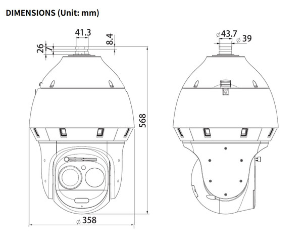 Tiandy TC-H3169M-Spec-63XLWPAAR 16MP Panoramic 63x AEW IR PTZ IP Camera  measurements