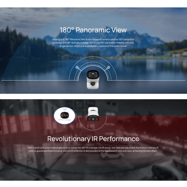 Milesight MS-C8165-PE 4K 8MP A.I. 180° Panoramic IR Bullet IP Camera View and IR Poster Milesight MS-C8165-PE 4K 8MP A.I. 180° Panoramic IR Bullet IP Camera View and IR Poster