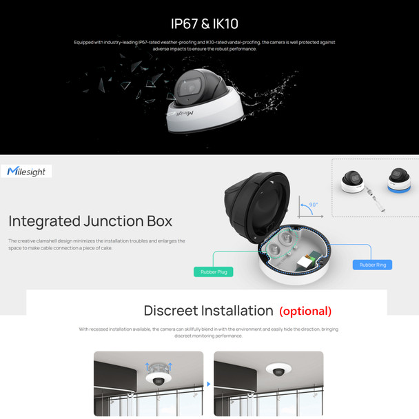 Milesight MS-C8175-SPD 4K A.I. Vandal IR Turret IP Camera - IK10 IP67 - Junction - recessed - In-ceiling option POSTER
