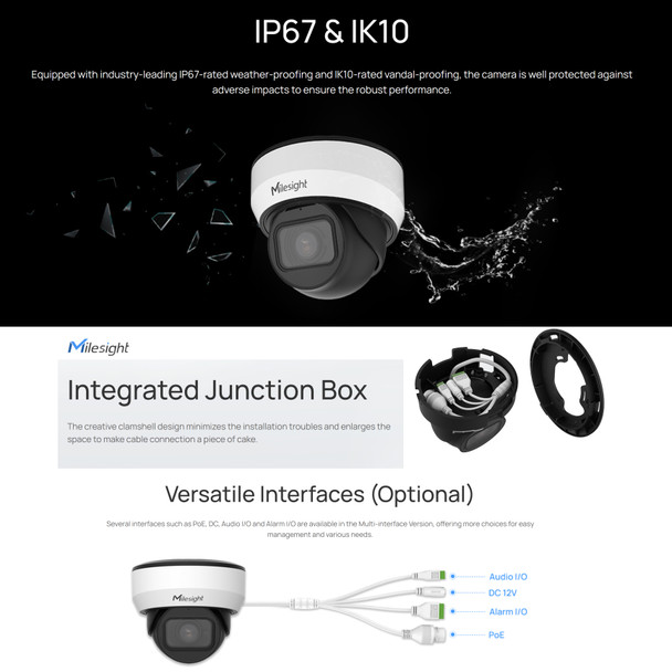 Milesight MS-C5375-FPD 5MP A.I. Vandal IR Turret IP Security Camera - IK10 IP67 Junction Box - Multi-Port - POSTER Milesight MS-C5375-FPD 5MP A.I. Vandal IR Turret IP Security Camera - IK10 IP67 Junction Box - Multi-Port - POSTER