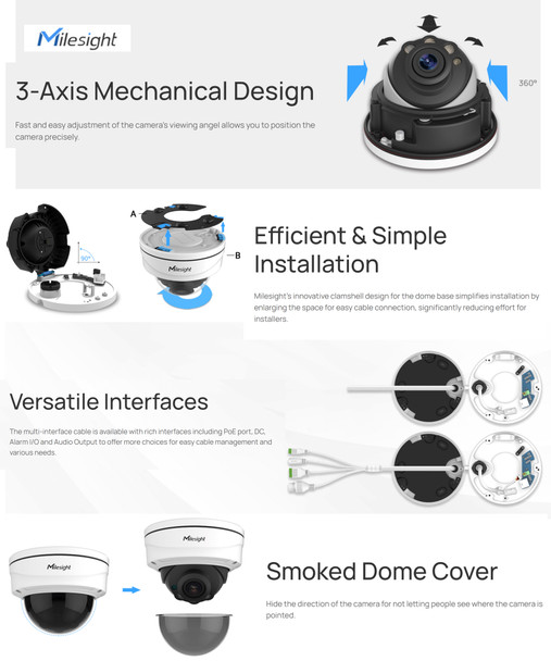 Milesight MS-C8172-FIPE 4K A.I. 5x IR Vandalproof Dome IP Camera 3-axis - junction - multi-port - smoke cover - POSTER