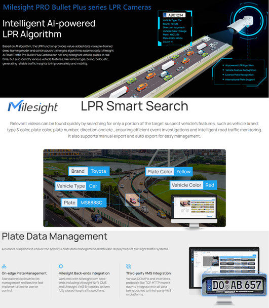 Milesight TS2966-X12TPE Road Traffic AI LPR IR Bullet IP Camera - FLYER ALPR /  ANPR - Vehicle Metadata - Data Management Milesight TS2966-X12TPE Road Traffic AI LPR IR Bullet IP Camera - FLYER ALPR /  ANPR - Vehicle Metadata - Data Management