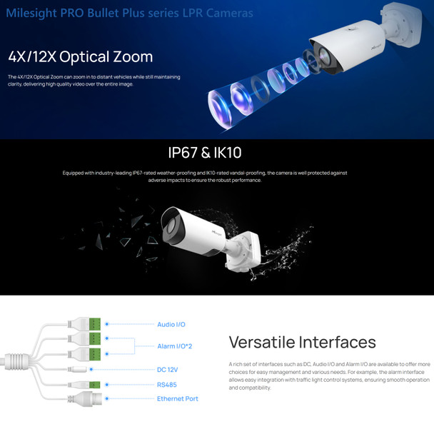 Milesight TS8266-X4WE/R 4K Road Traffic AI LPR AUX IR IP Camera - FLYER - Optical Zoom -  IK10 IP67 - Multi-Interface