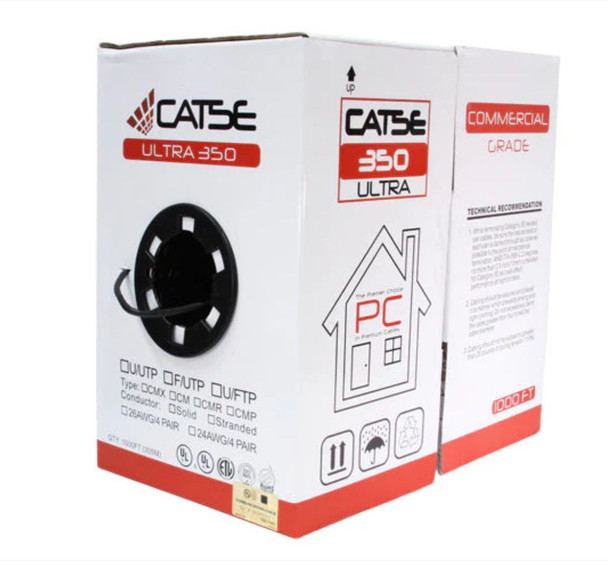 A2Z Premium Cat5e Riser Rated Bulk Ethernet Cable, 24AWG Solid Copper, 1000ft Pull Box Front side 2