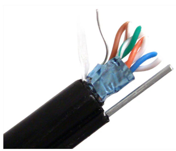 AZP-C5CMXSM3203 – Cat5e Outdoor Shielded Cable with Messenger, Drain Wire, 24AWG Solid Copper, 1000ft Black