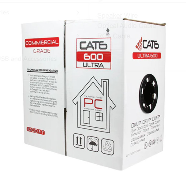 AZP-C6CMX2043BK – Cat6 Outdoor CMX Cable, 23AWG Solid Copper, UV/Direct Burial Jacket, 1000ft Pull Box