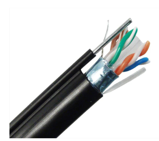 A2Z Premium Cat6 Outdoor Shielded Cable with Messenger, F/UTP + Drain Wire, 23AWG Solid Copper, BLACK