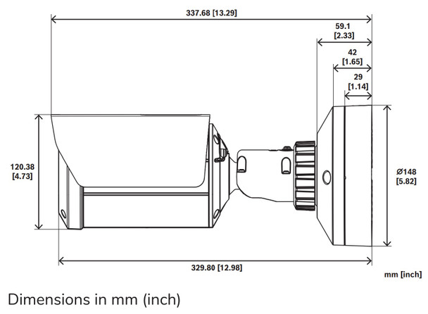 Bosch IQsight DINION Thermal 8100i Bullet IP Security Camera dimensions