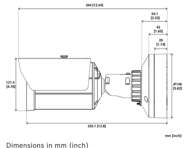 Bosch IQsight DINION 7100i IR NBE-7703 Series – 4MP HDR X Bullet IP Security Cameras dimensions
