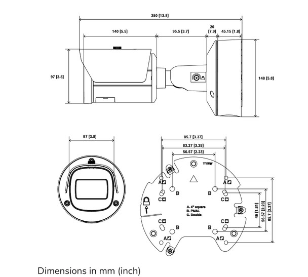 Bosch IQsight DINION 5100i 2MP HDR IR Bullet IP Security Camera dimensions