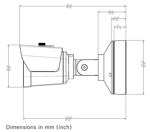 Bosch IQsight DINION 3100i 2MP Bullet IP Camera dimensions