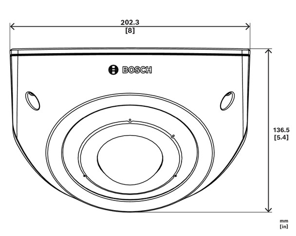 Bosch IQsight FLEXIDOME Corner 7100i IR 6MP Anti-Ligature Vandal-Resistant Corner IP Camera dimensions front