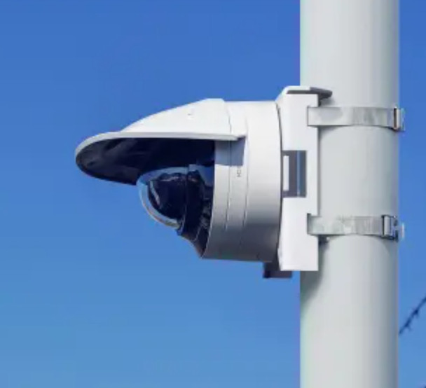 Bosch IQsight FLEXIDOME 8100i 2MP HDR X PTRZ IR Dome IP Security Camera pole mount scene with optional mounting accessories