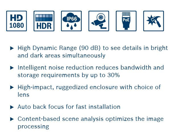 Bosch FlexiDome NDN-932V03-IP HDR HD Dome Key Features: