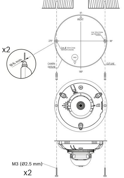 Bosch NDC-274-P 1080p HD MicroDome  mounting diagram