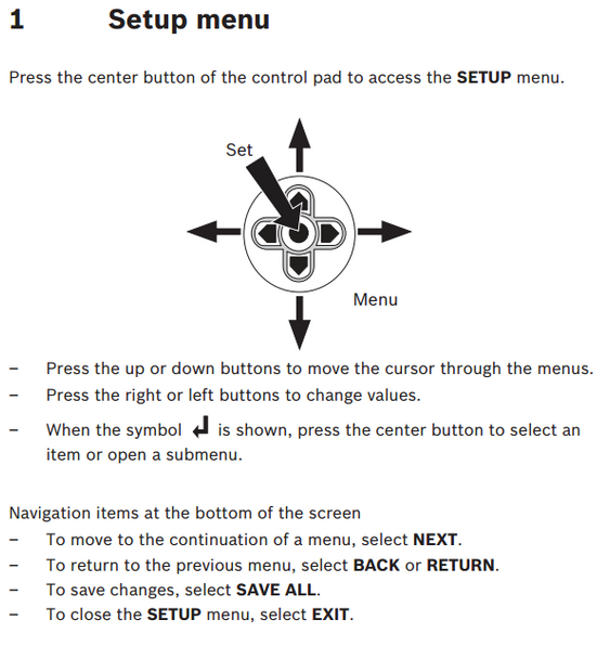 Bosch DINION AN 4000 VBN-4075 Menu Instructions