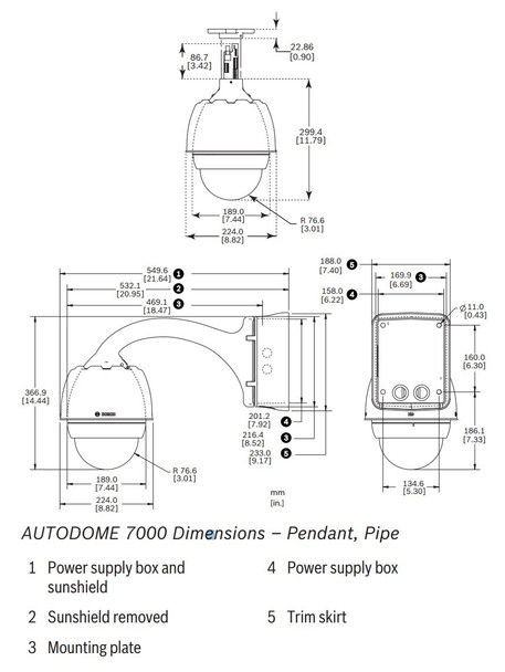 Bosch AUTODOME IP PTZ 7000 HD Pendant dimensions