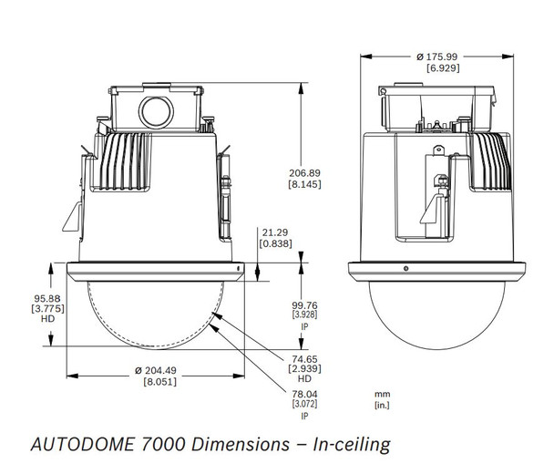 Bosch AUTODOME IP PTZ 7000 HD in-ceiling dimensions