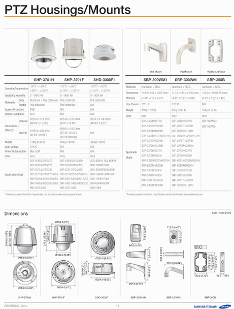 Samsung PTZ Camera Housings and Mounts Page 1