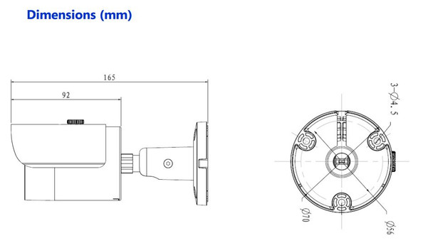 Dahua IPC-HFW1320S OEM 3MP IR Bullet Dimensions